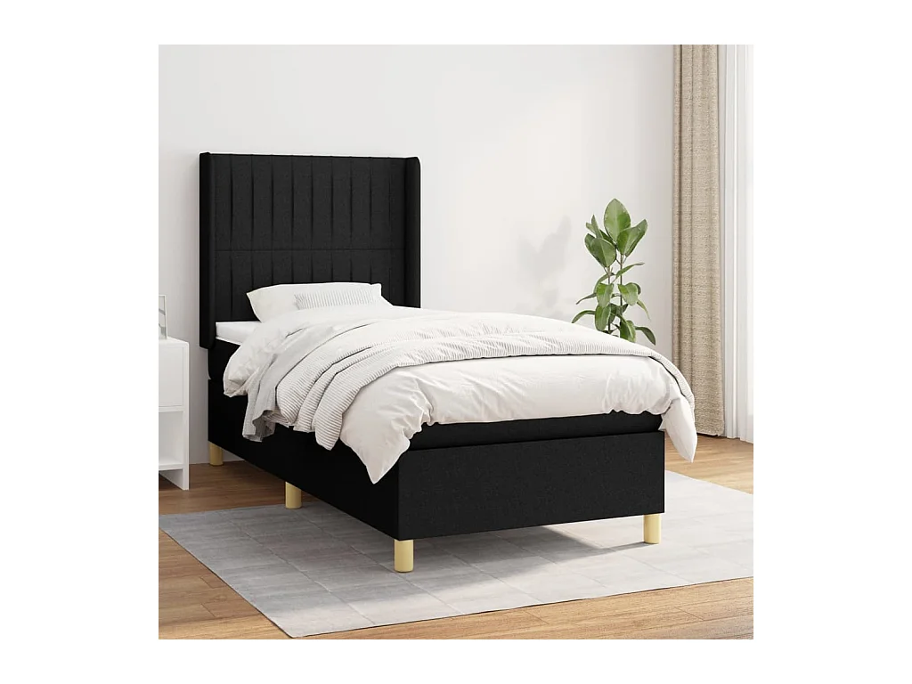 Cama box spring con colchón tela negro 80x200 cm