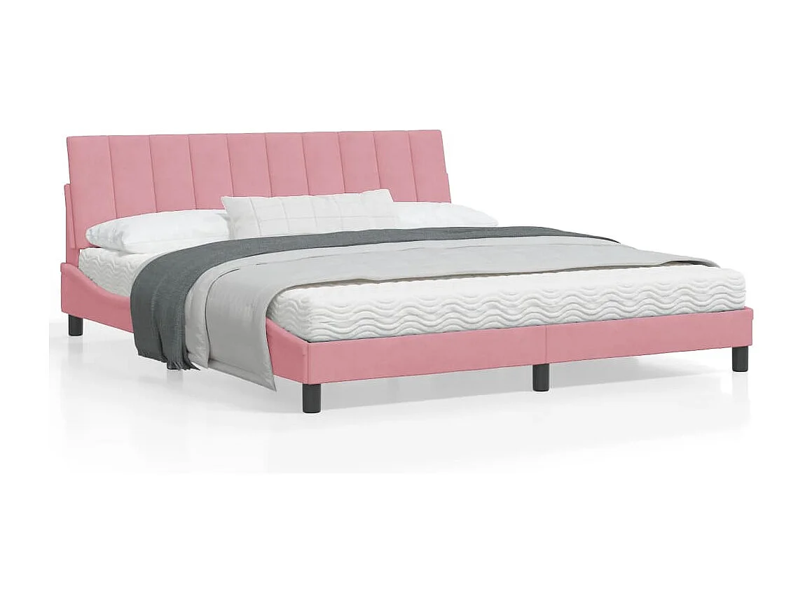 Estructura de cama con cabecero de terciopelo rosa 180x200 cm