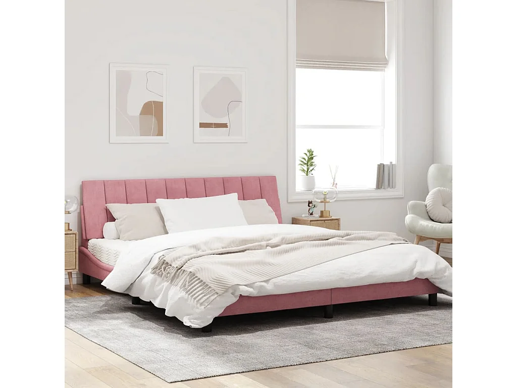 Estructura de cama con cabecero de terciopelo rosa 180x200 cm