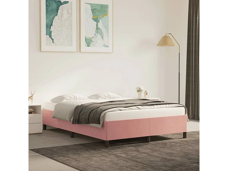 Estrutura de cama 140x190 cm veludo rosa