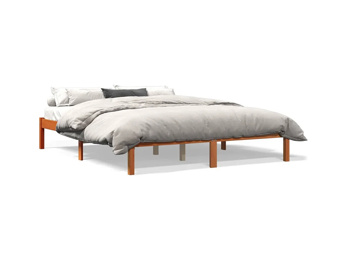Estrutura de cama 150x200 cm madeira pinho maciça castanho cera
