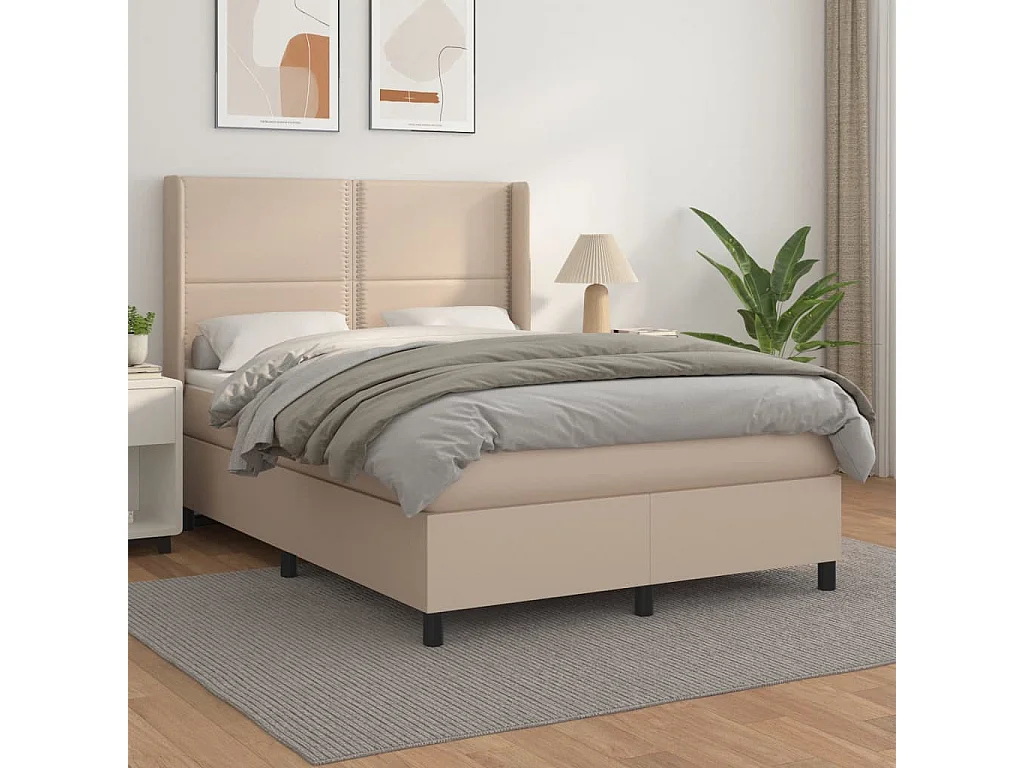 Cama box spring con colchón cuero sintético capuchino 140x200cm