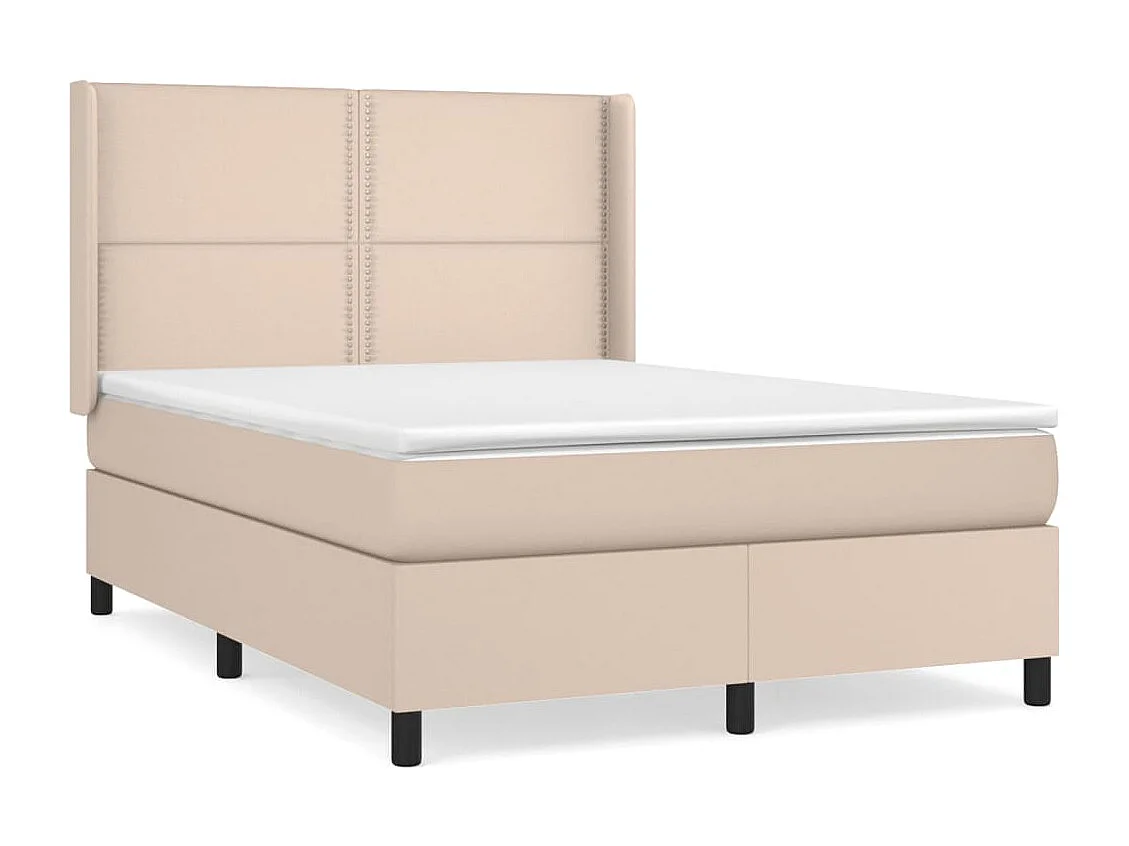 Cama box spring con colchón cuero sintético capuchino 140x200cm