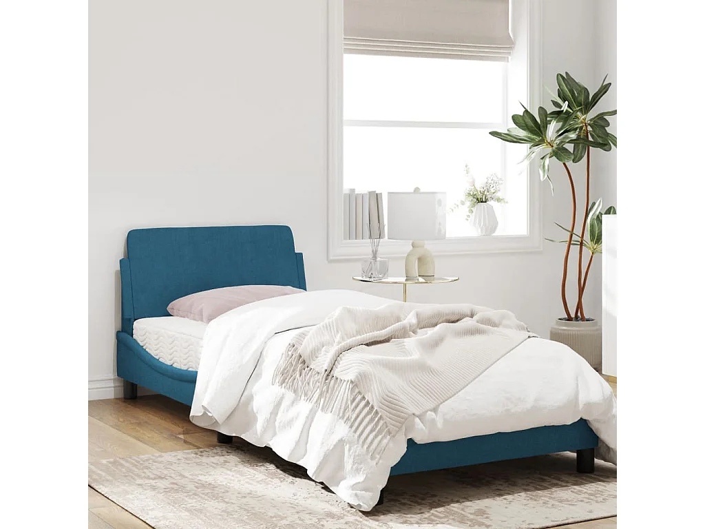 Cadre de lit avec tête de lit bleu 90x190 cm velours
