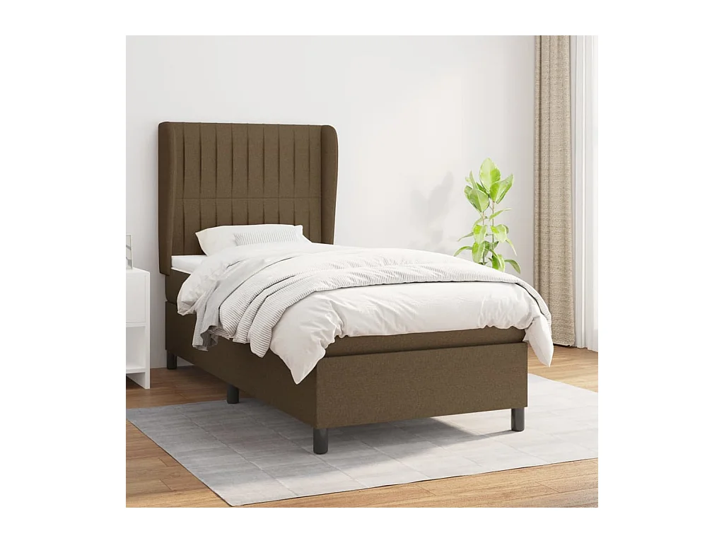 Cama box spring con colchón tela marrón oscuro 100x200 cm
