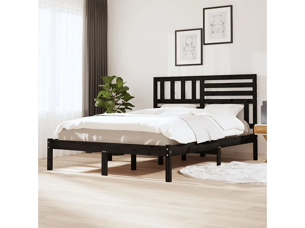 Estructura de cama madera maciza de pino negra 150x200 cm
