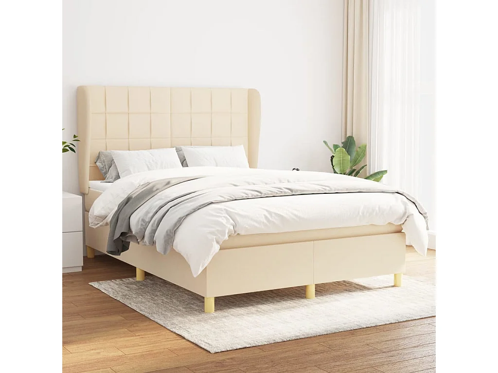 Lit à sommier tapissier avec matelas Crème 140x190 cm Tissu