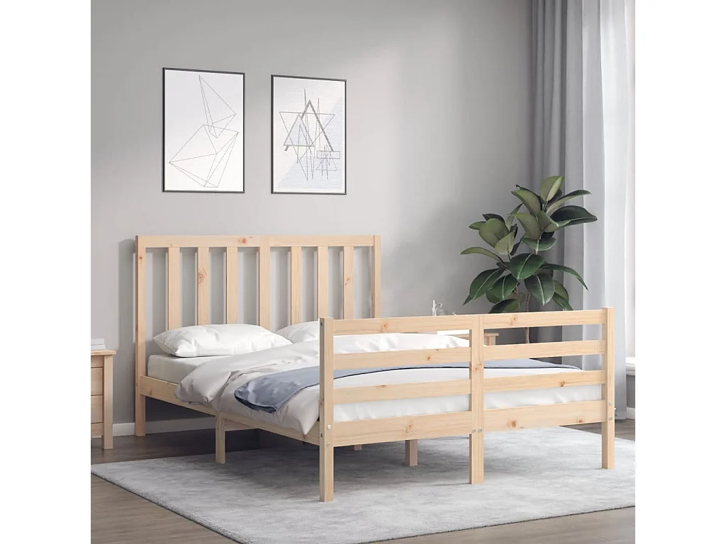 Estructura de cama de matrimonio con cabecero madera maciza