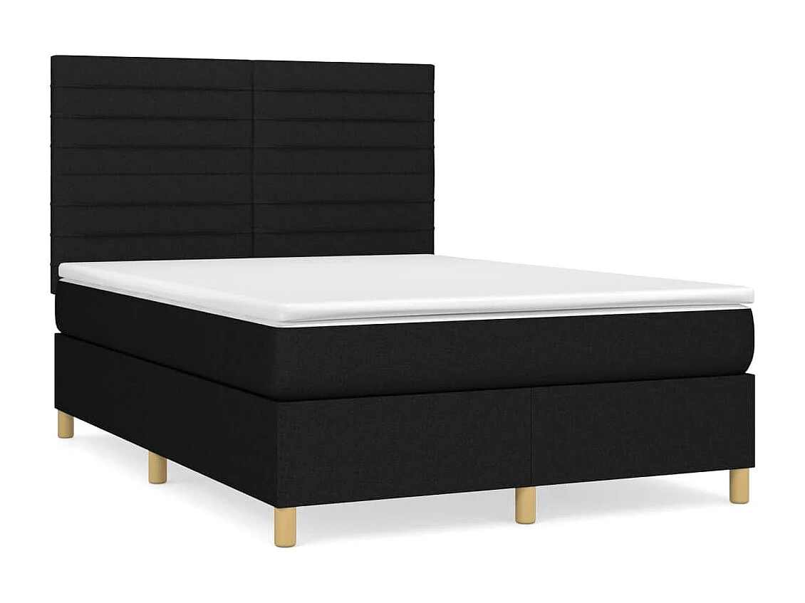 Cama box spring con colchón tela negro 140x190 cm