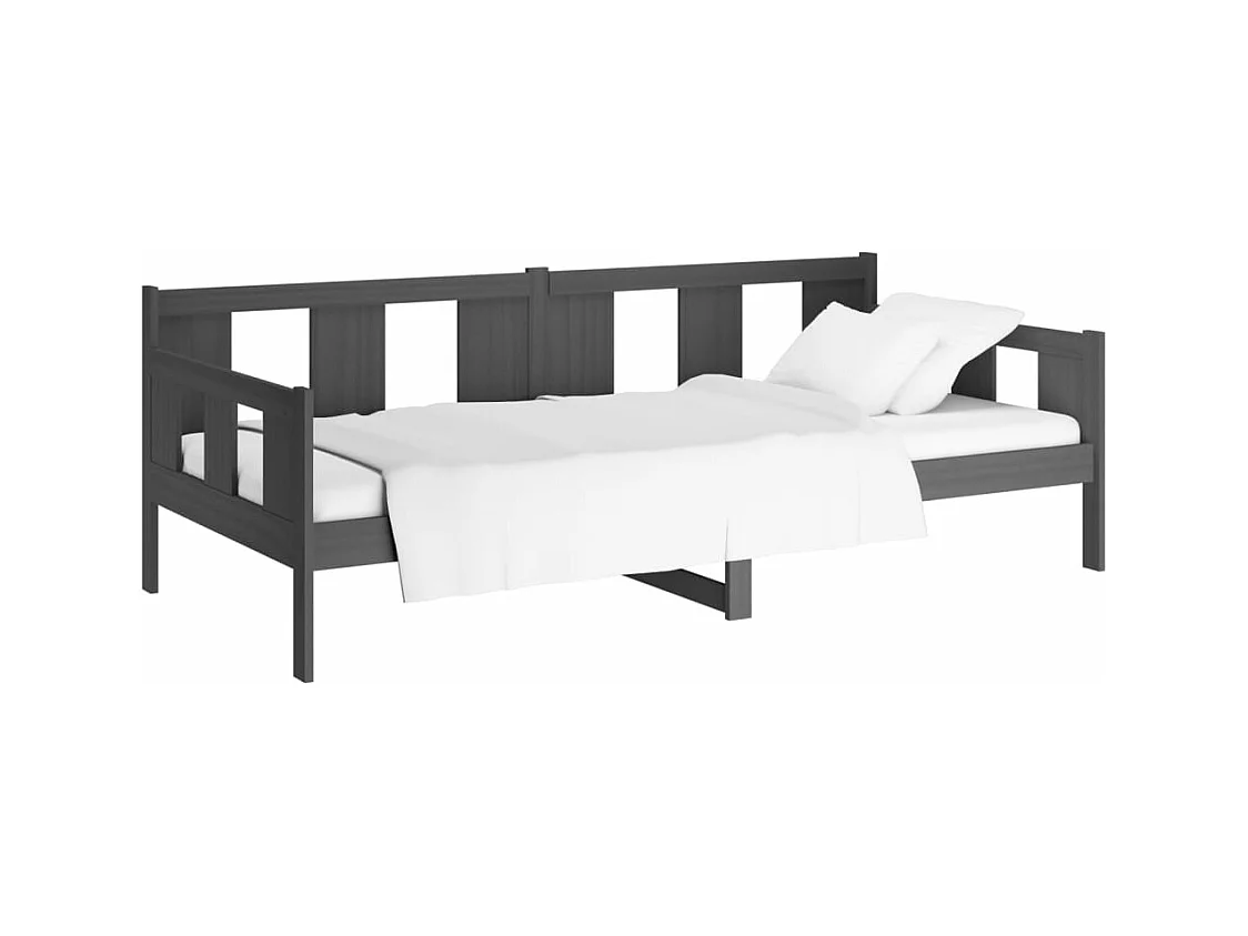 Lit de jour gris bois de pin massif 80x200 cm