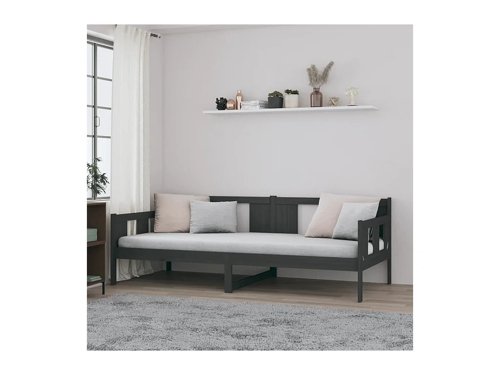 Sofá cama madera maciza de pino gris 80x200 cm