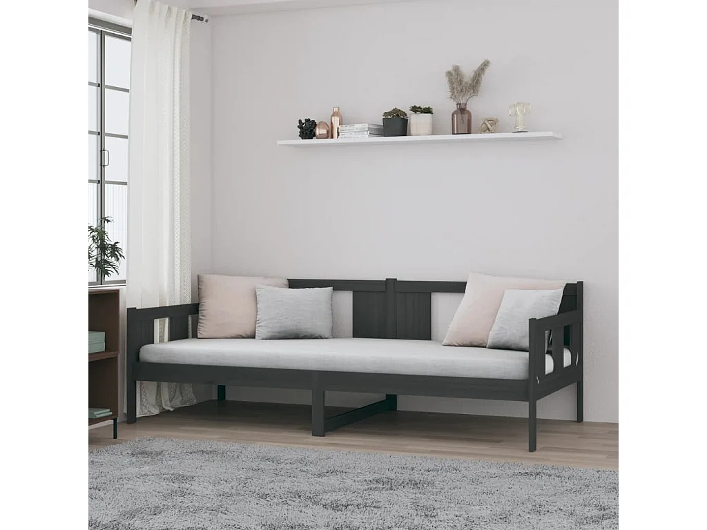 Sofá cama madera maciza de pino gris 80x200 cm