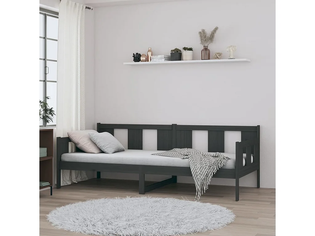 Sofá cama madera maciza de pino gris 80x200 cm