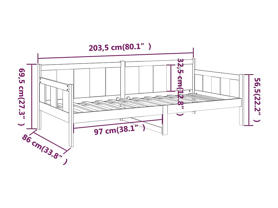 Sofá cama madera maciza de pino gris 80x200 cm