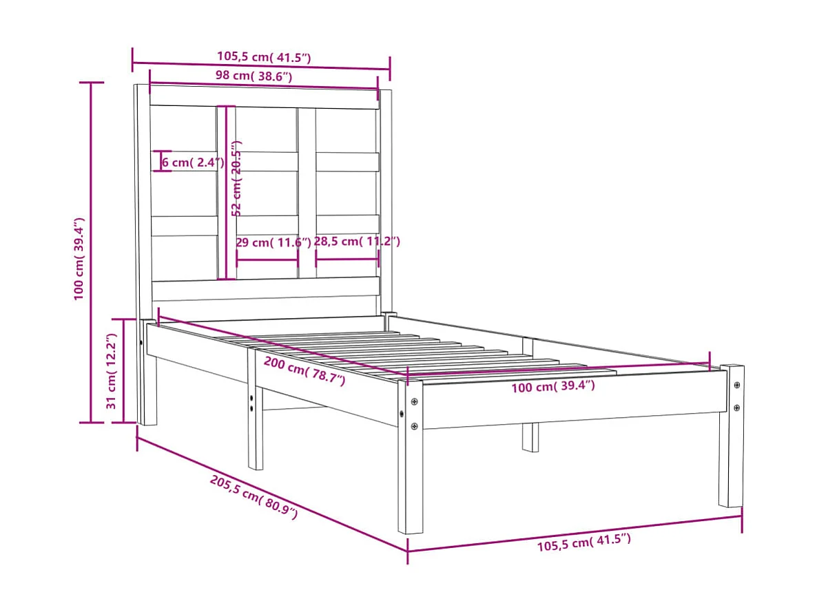 Estructura de cama madera maciza negro 100x200 cm