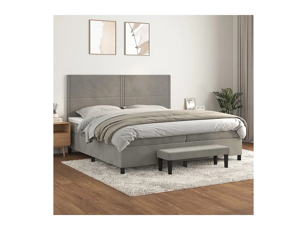 Cama com molas/colchão 200x200 cm veludo cinzento-claro