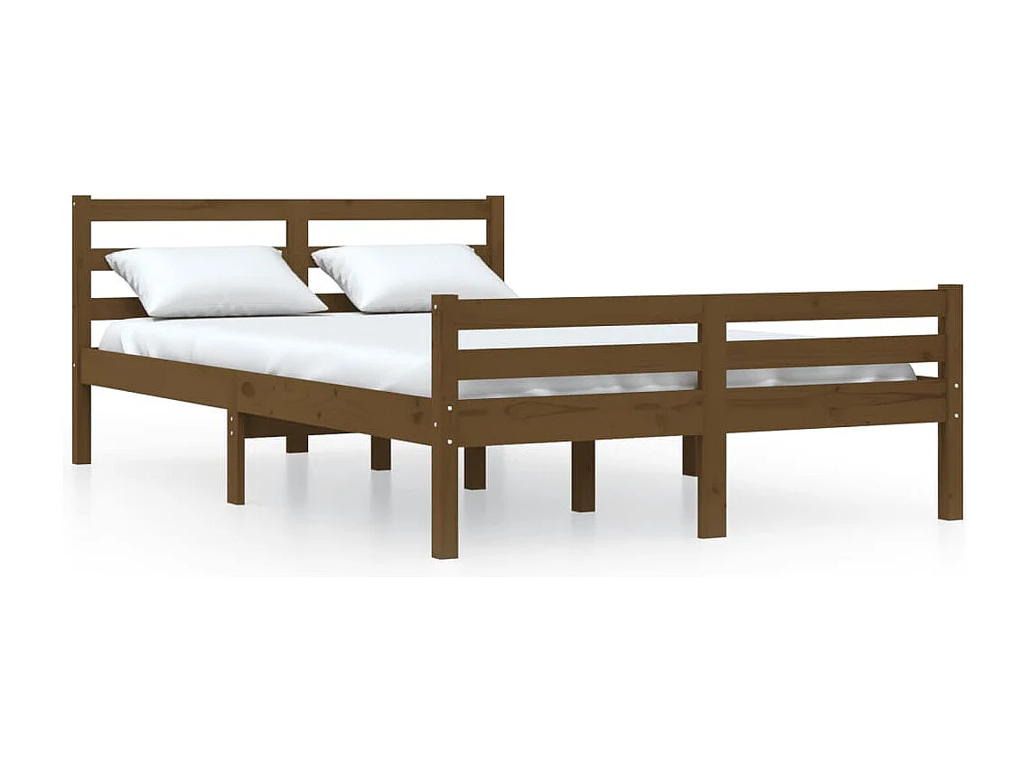 Estrutura de cama casal 135x190 cm madeira maciça castanho-mel