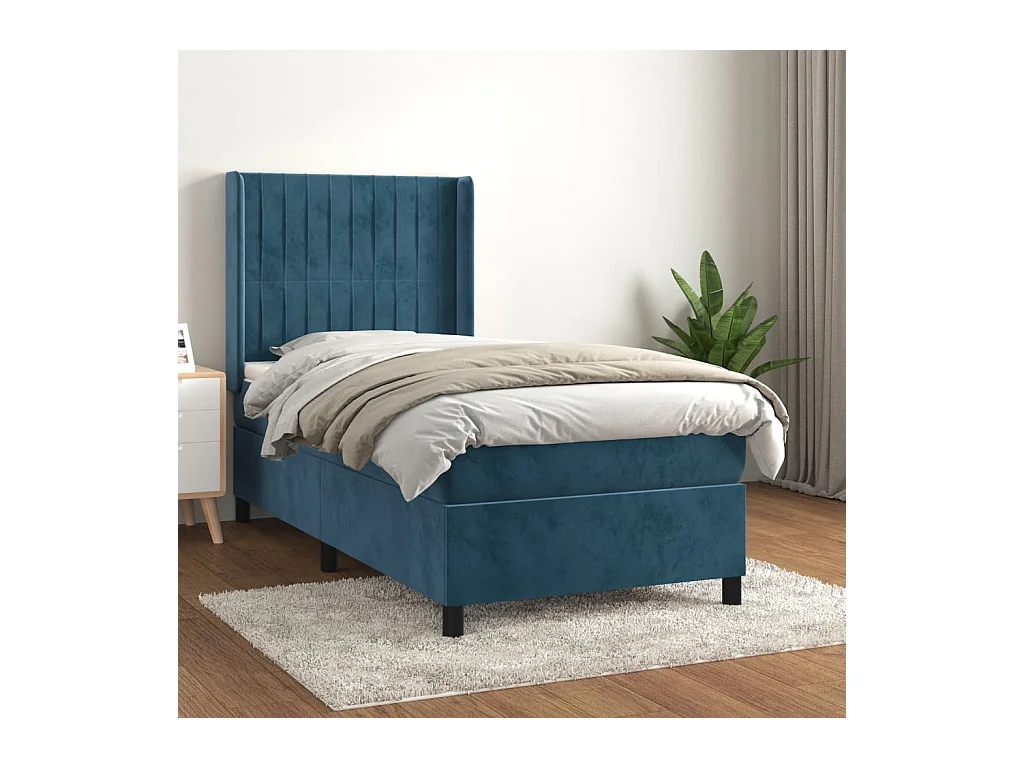 Cama com molas/colchão 80x200 cm veludo azul-escuro