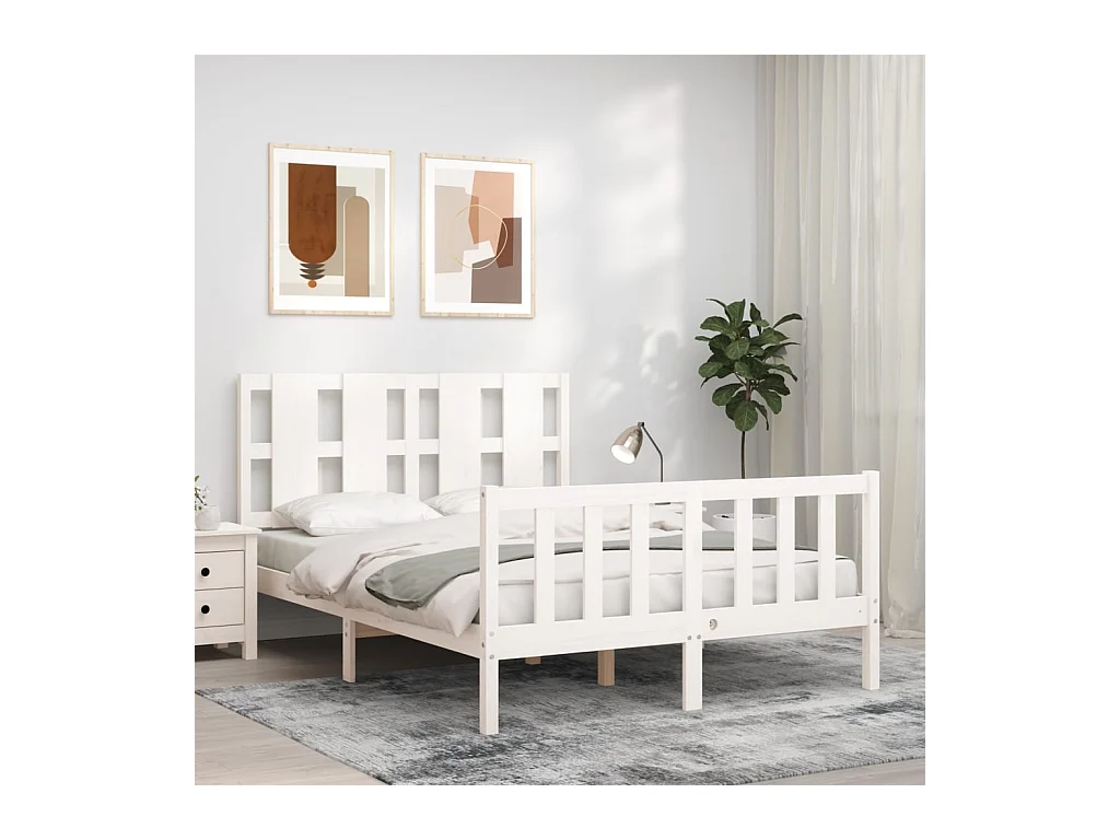 Estrutura de cama com cabeceira 140x200cm madeira maciça branco