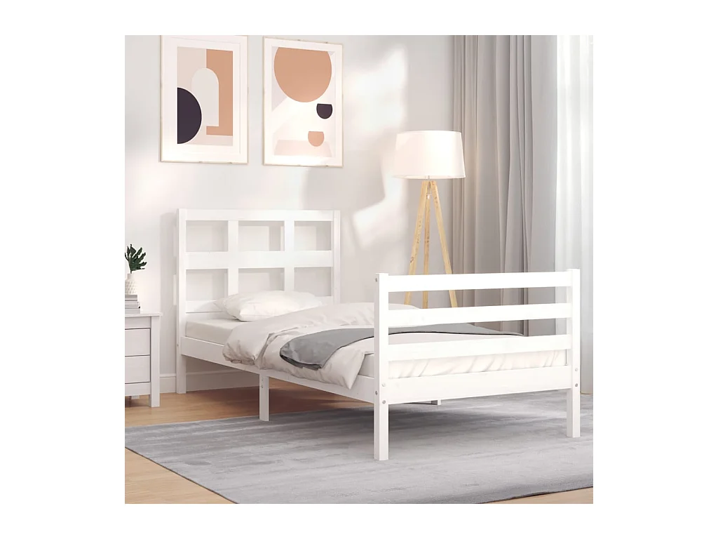 Bedframe met hoofdbord massief hout wit