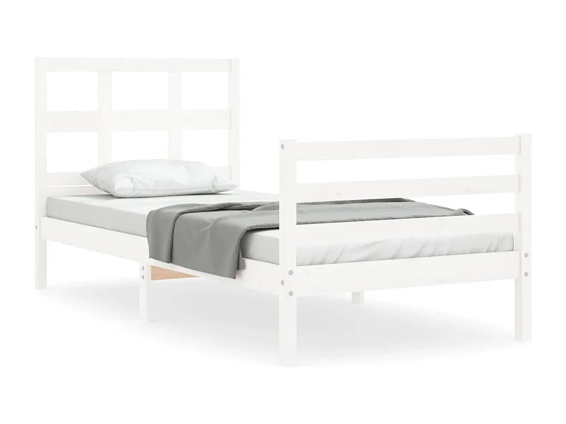 Estructura de cama individual con cabecero madera maciza blanco