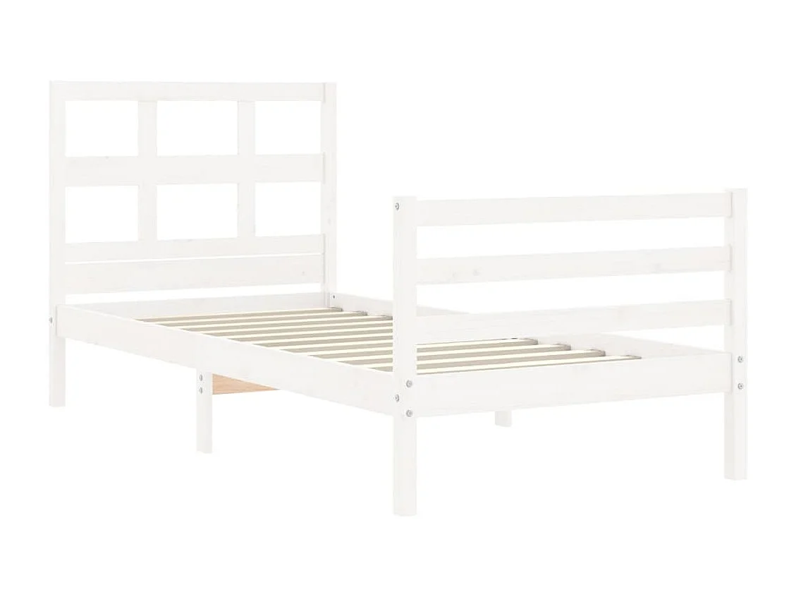 Estructura de cama individual con cabecero madera maciza blanco