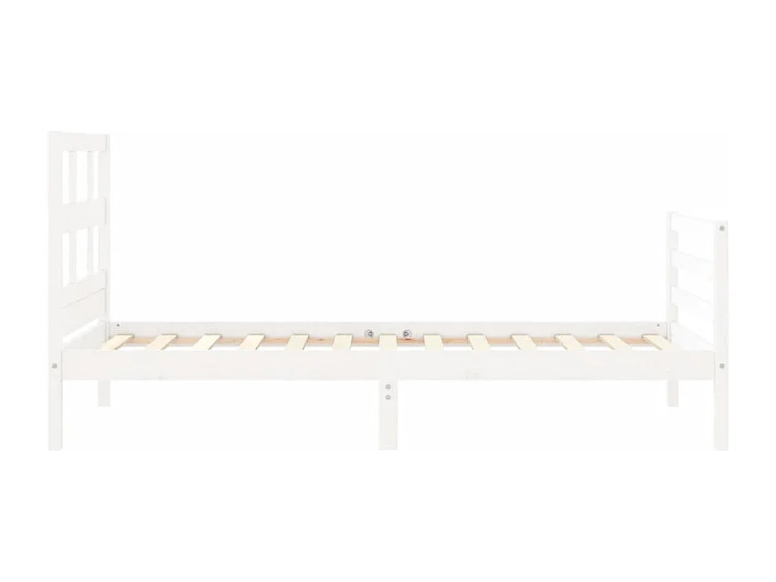 Estructura de cama individual con cabecero madera maciza blanco