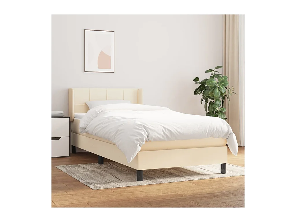 Cama box spring con colchón tela color crema 90x200 cm