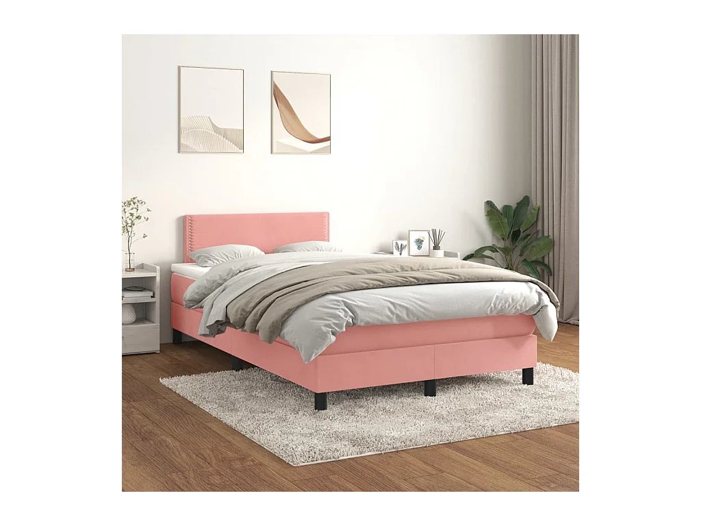 Cama box spring con colchón terciopelo rosa 120x200 cm