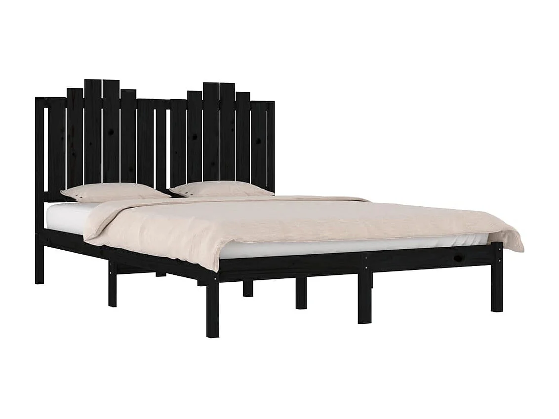 Estructura de cama de madera maciza de pino negra 140x190 cm