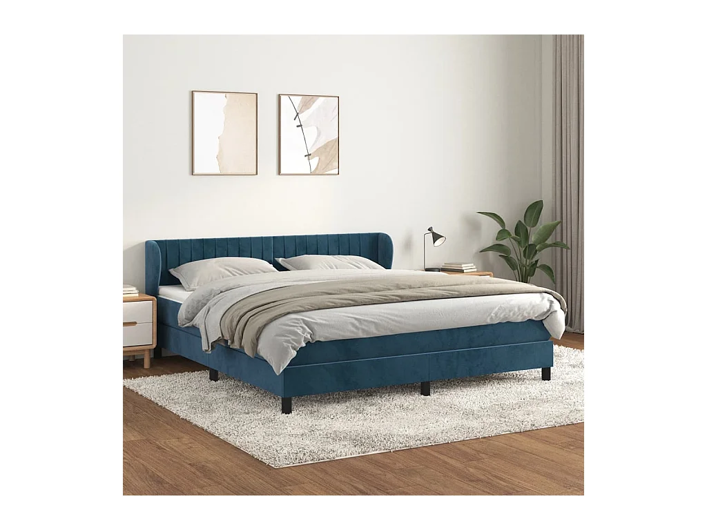 Lit à sommier tapissier et matelas Bleu foncé 160x200cm Velours
