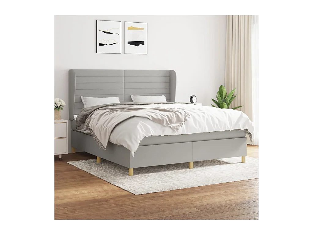 Lit à sommier tapissier avec matelas Gris clair 160x200cm Tissu