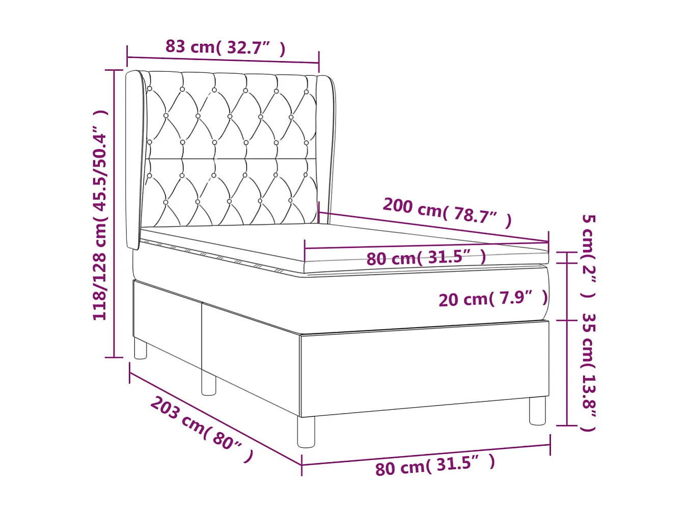 Lit à sommier tapissier et matelas Bleu foncé 80x200 cm Velours