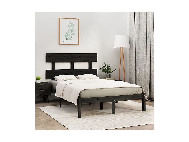 Estructura de cama de madera maciza negra 140x190 cm