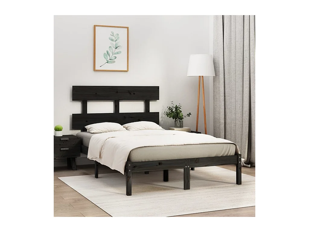 Estructura de cama de madera maciza negra 140x190 cm