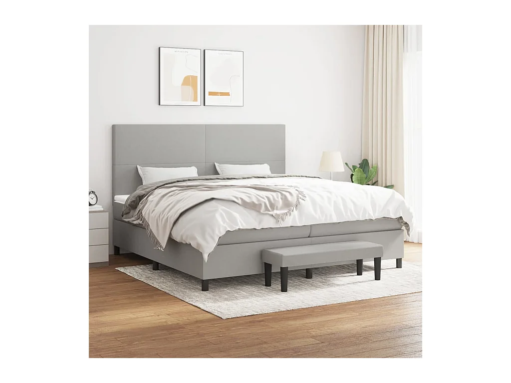 Cama com molas/colchão 200x200 cm tecido cinza-claro
