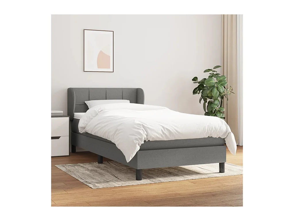 Lit à sommier tapissier et matelas Gris foncé 90x190 cm Tissu