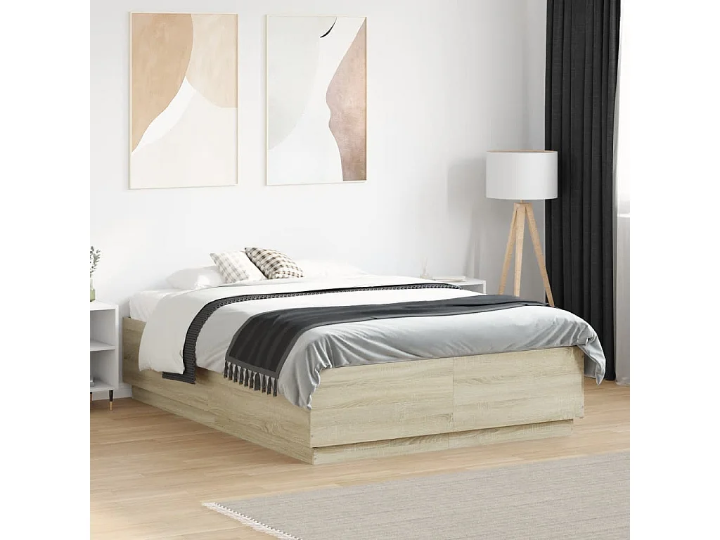 Estrutura cama c/ luzes LED derivados madeira carvalho sonoma