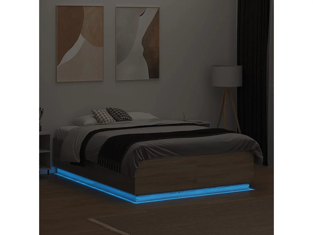 Estrutura cama c/ luzes LED derivados madeira carvalho sonoma