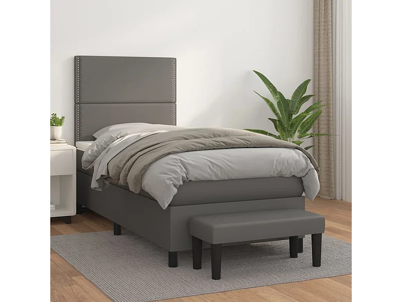 Cama com molas/colchão 90x200 cm couro artificial cinzento