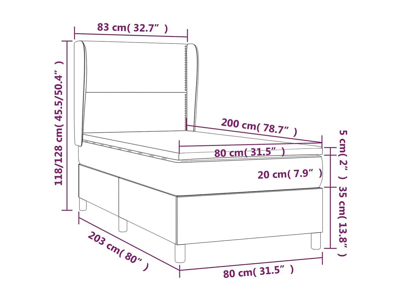 Lit à sommier tapissier avec matelas Crème 80x200 cm Tissu