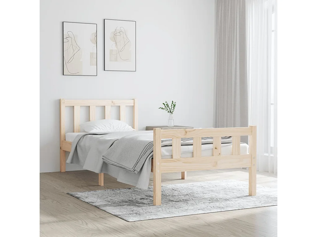 Estructura de cama madera maciza individual pequeña 75x190 cm