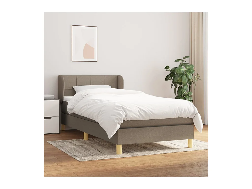 Cama box spring con colchón tela gris taupe 90x200 cm