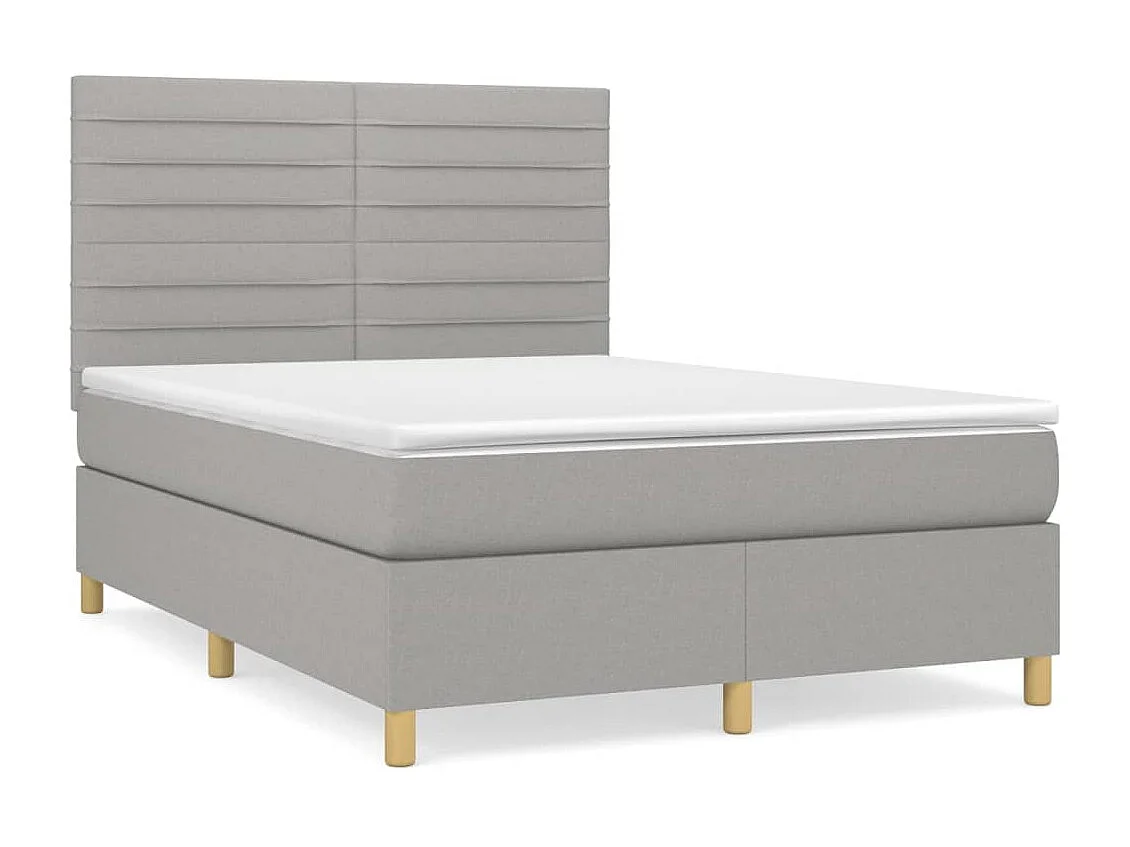 Cama box spring con colchón tela gris claro 140x190 cm