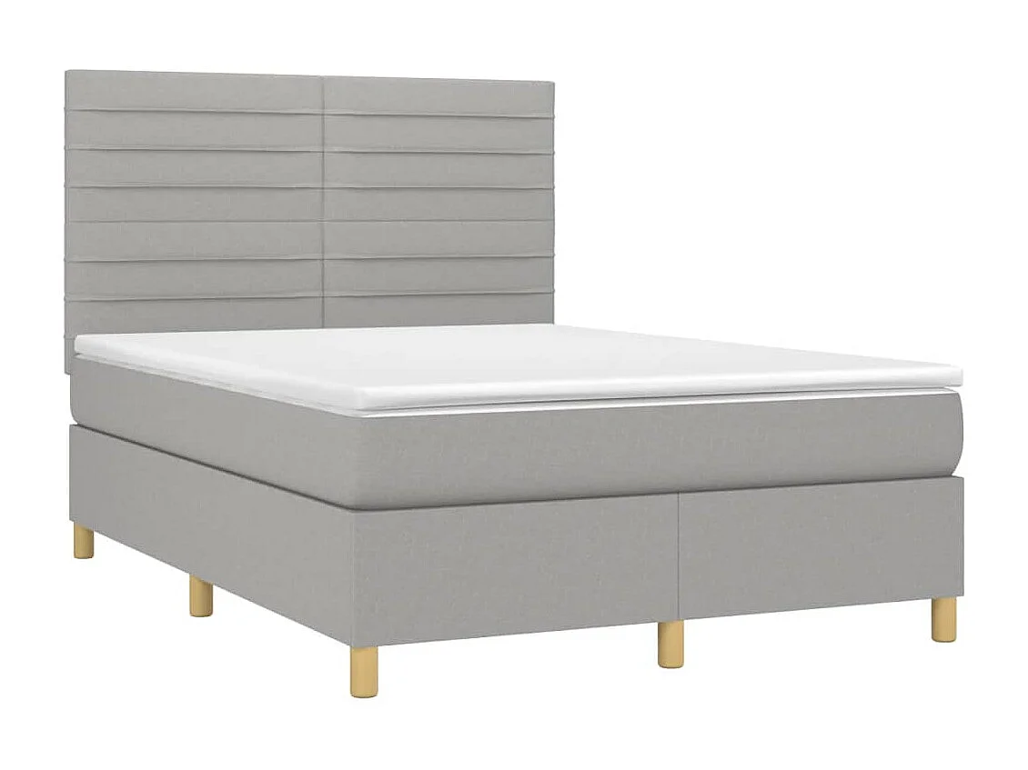 Cama box spring con colchón tela gris claro 140x190 cm