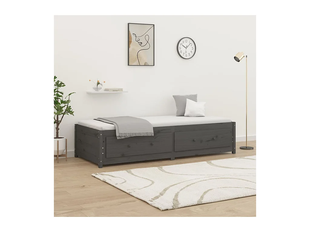 Lit de jour Gris 90x200 cm Bois de pin massif
