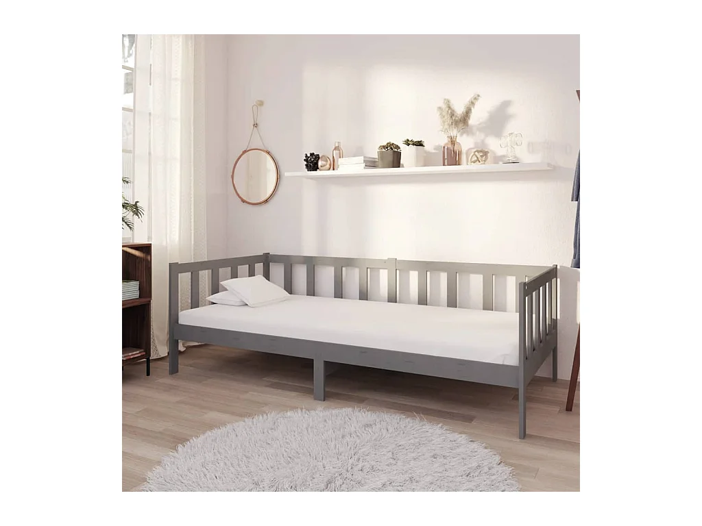 Sofá cama con colchón madera de pino maciza gris 90x200 cm