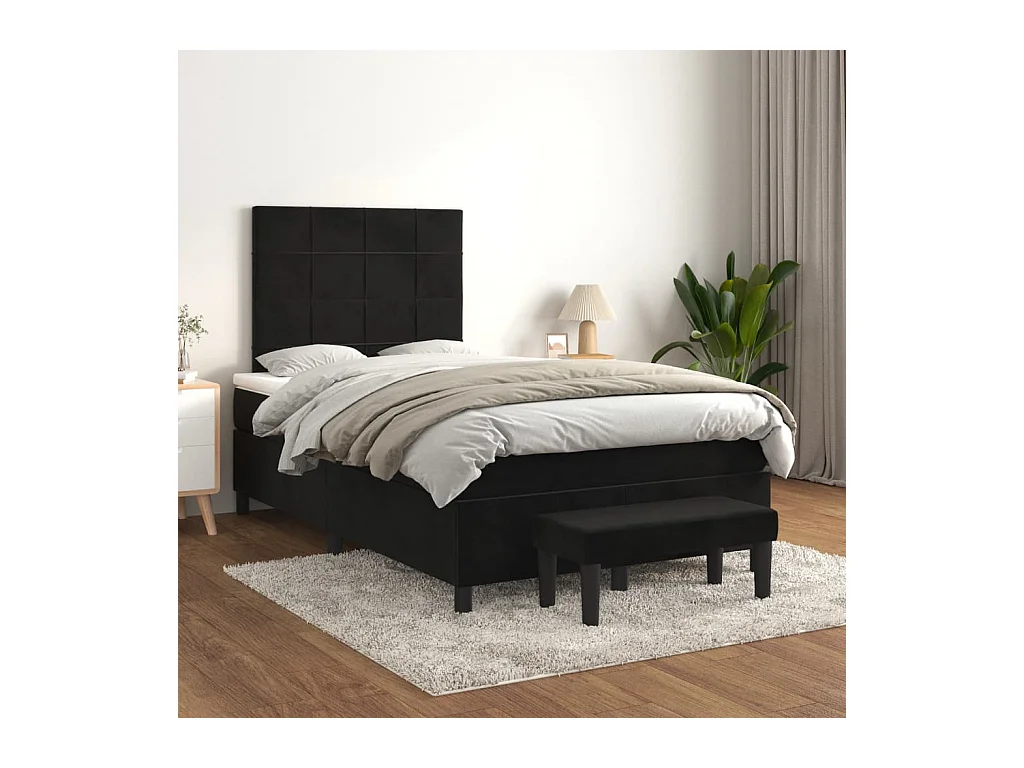 Lit à sommier tapissier avec matelas Noir 120x200 cm Velours