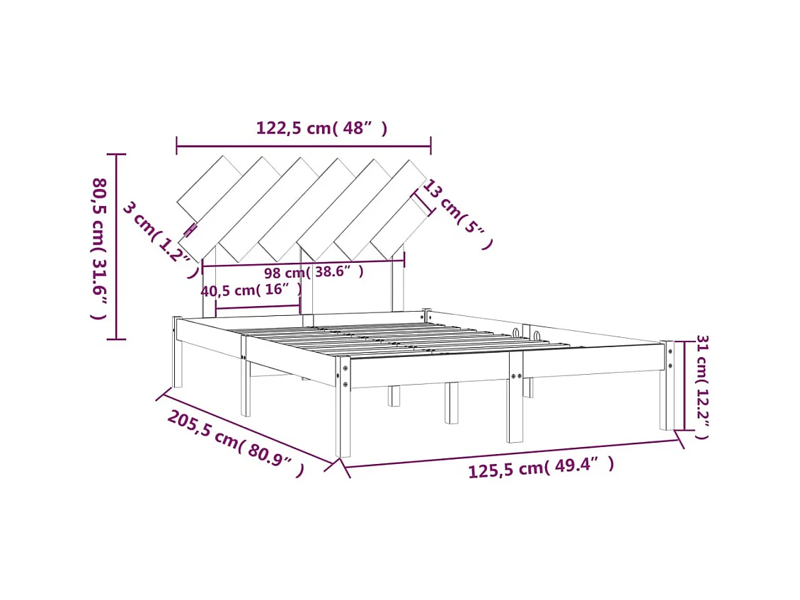 Cadre de lit 120x200 cm Bois massif