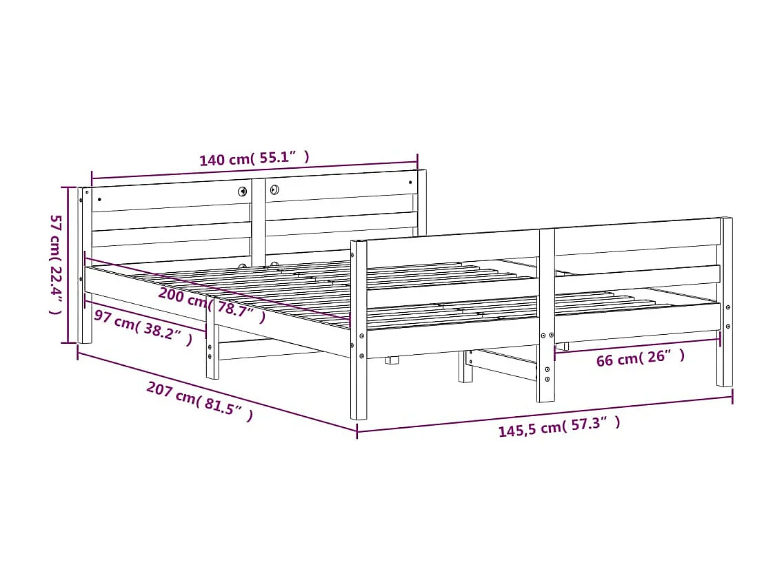 Estrutura de cama com cabeceira 140x200 cm pinho maciço